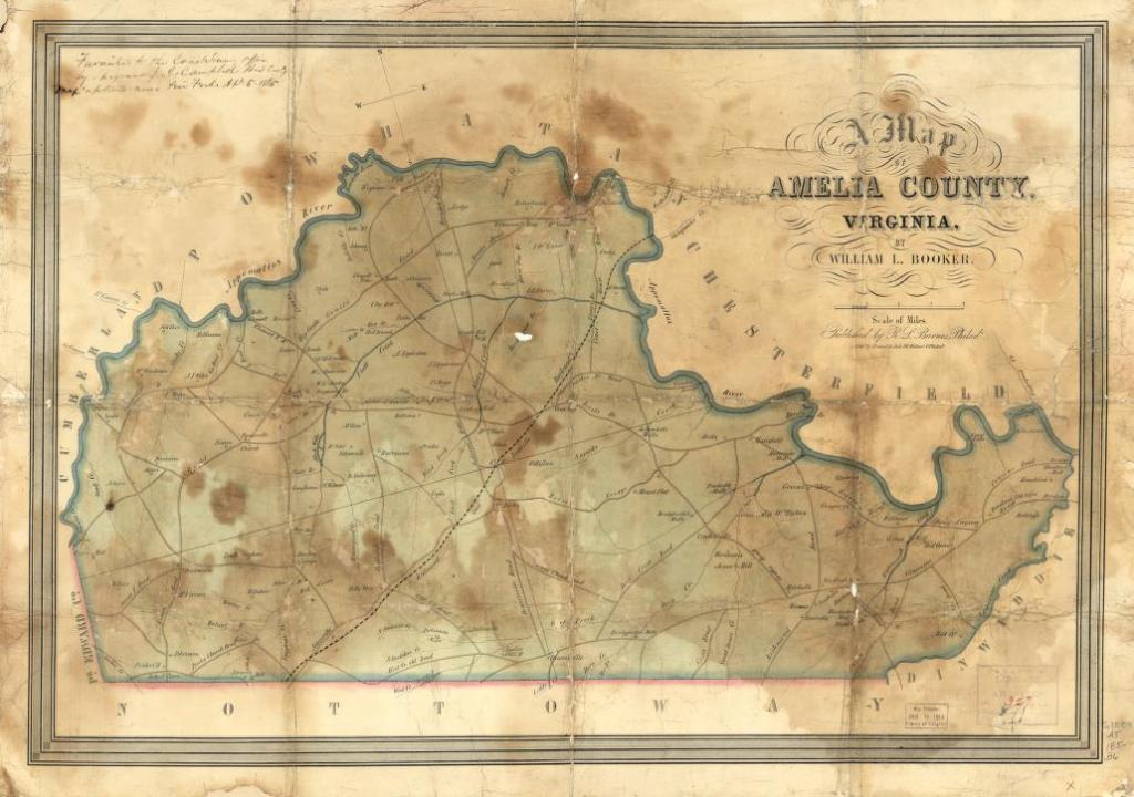 Booker, William L., A map of Amelia County, Virginia, Philadelphia: R. L. Barnes [betw 1850 and 1859], Library of Congress call number G3883.A5G46 185- .B6